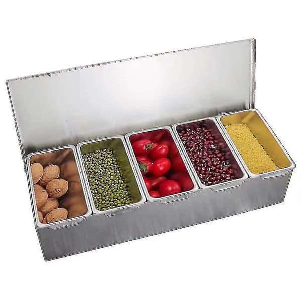 【BQ】Rustfritt stål 5 beholdere Bar ingrediensbeholder silver 38x15x9cm