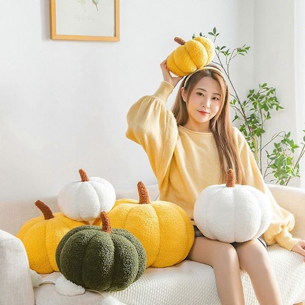 Myk plysj gresskarleke Fluffy utstoppet pute - Thanksgiving Halloween gresskardekorasjon Sofa pute 40 cm Green