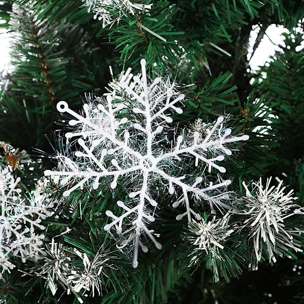 15 Julepynt Plast Glitter Hengende Snøflak for Juletrepynt Gjenbrukbare Dobbeltsidige Snøflak 8cm