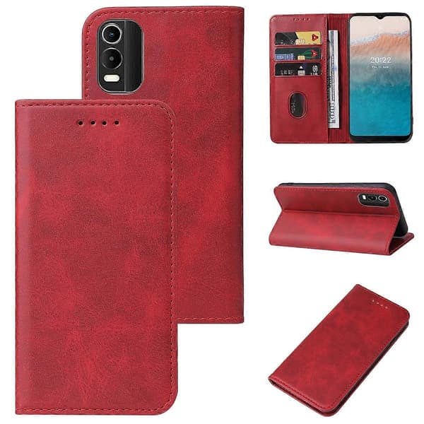 (Nytt) Telefonfodral i läder med magnetlås Red For Nokia C21 Plus