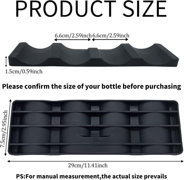 【YD】Silicone Bottle Organizer - Stackable 2-Piece Wine Rack - Refrigerator Storage for Kitchen Counter Black 29x9.5x1.5cm