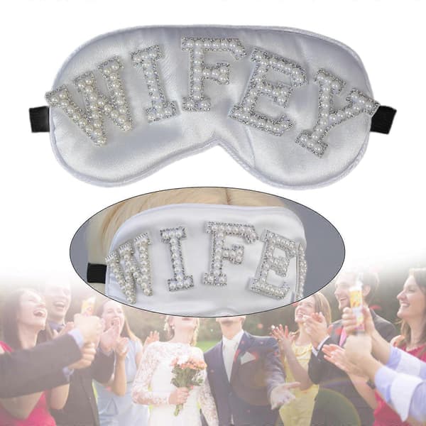 Brudögonmask med pärlor, sovmask BRIDE för möhippa, brudgåva, bröllopsdusch, vit BRIDE