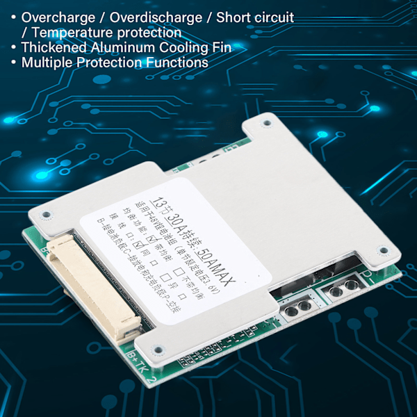 Litiumakun latauksen suojalevy 13S 30A BMS PCB tasapainolatauksella sinisenä ja punaisena