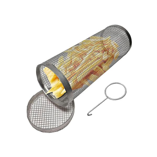 【YD】2 stk. Grillkurve - Bedste Grillkurv Nogensinde, Rund Grillnet i Rustfrit Stål Silver