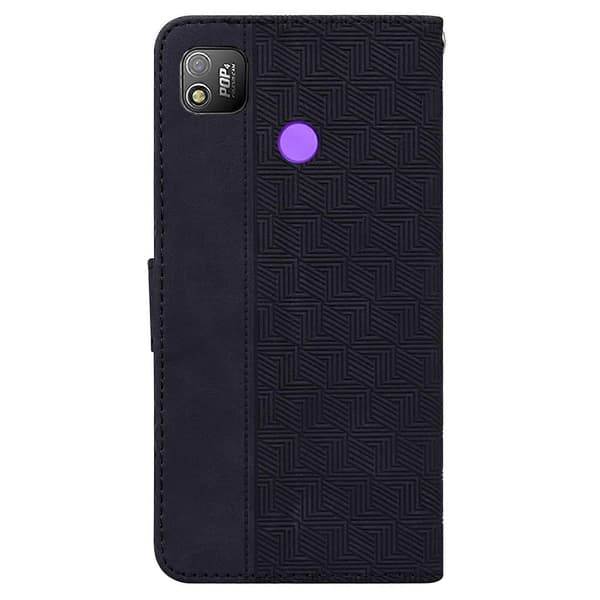 (Ny) För Tecno Pop 4 Geometriskt präglat läderfodral Black
