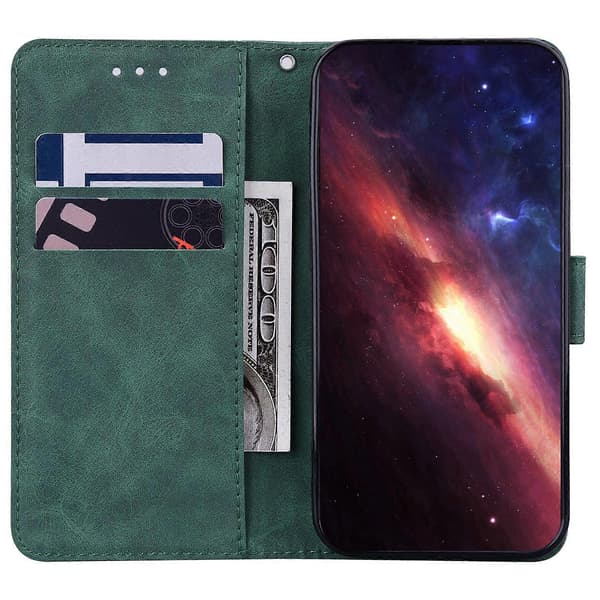 (Ny) För Tecno Pop 4 Geometriskt präglat läderfodral Green