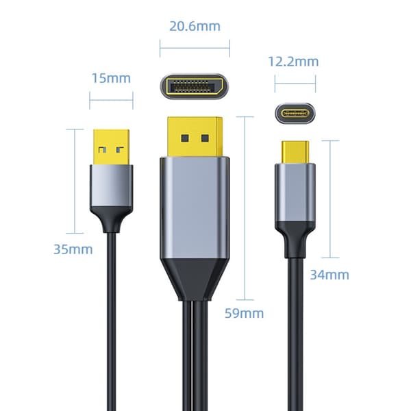 DisplayPort til USB C-kabel 4K@60Hz med USB-kabeladapter DisplayPort hann