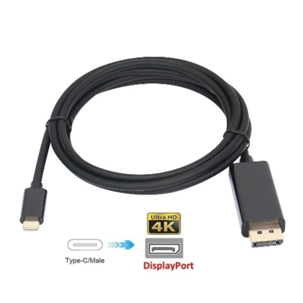 USB-C-Displayport (DP) -sovitinkaapeli 1,8 m musta