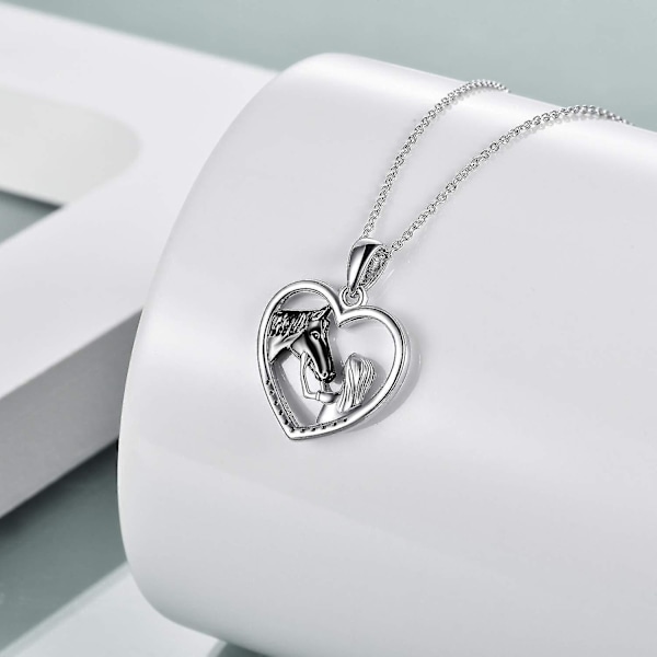 Häst hänge halsband sterling silver flickor med häst gåva Black Horse Necklace
