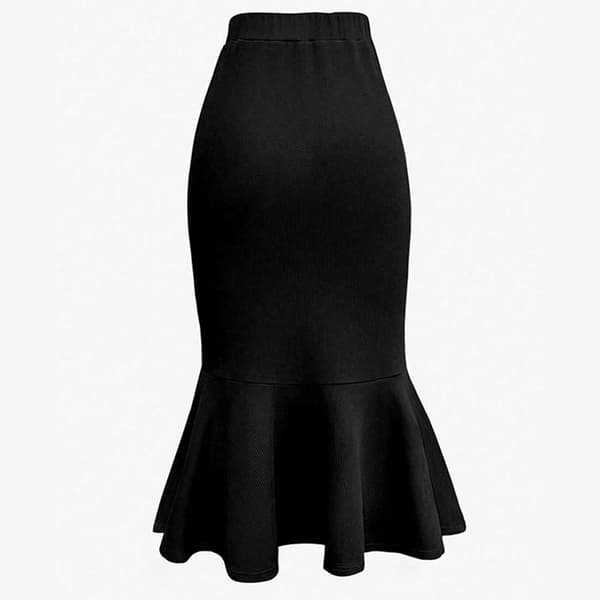 Højtaljet peplum midi blyantskørt til kvinder Sort Black XL