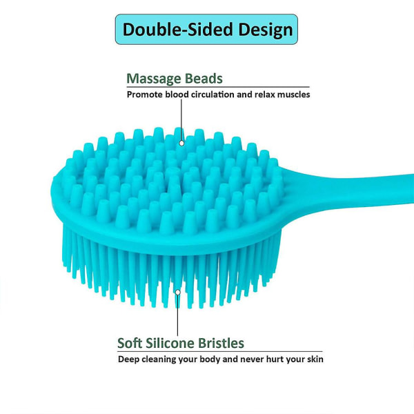 Silicone Back Scrubber vartaloharja ja päänahan hiusten hierontaharja pitkävartinen suihkuharja kuoriva suihkuharja