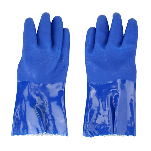 PVC-handskar med kemikalieresistens, stickad bomullsfoder och raka ärmar, halkfria (L)