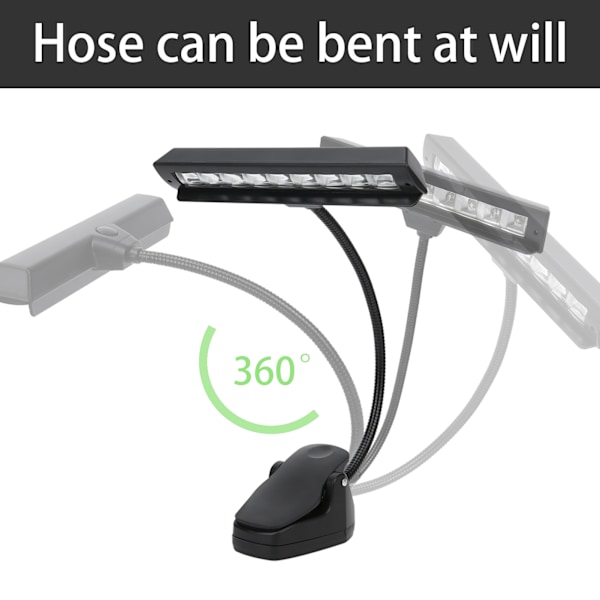 Justerbare USB Clip-On LED Skrivebordslamper med Oppladbart Batteri for Notestativ