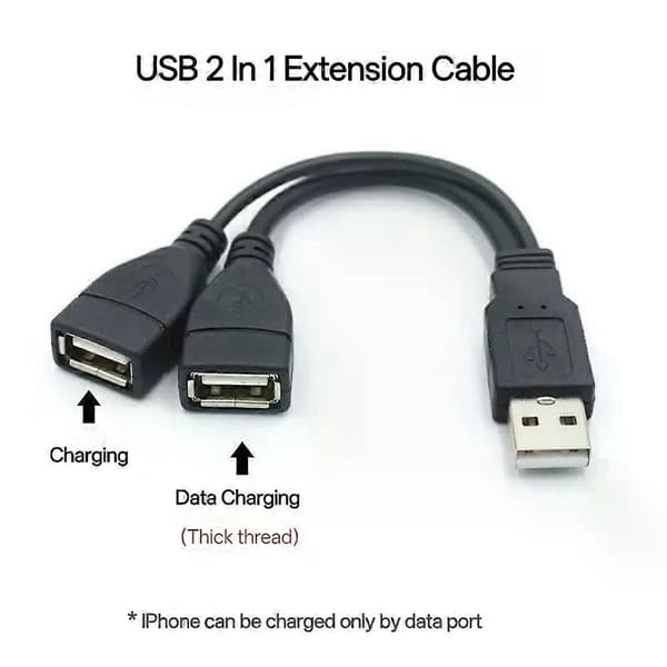 1 han til 2 hun forlængerkabel USB 2.0 Splitter Y-kabel strømadapterkonverter til pc-bil dataoverførsel opladning 15 cm