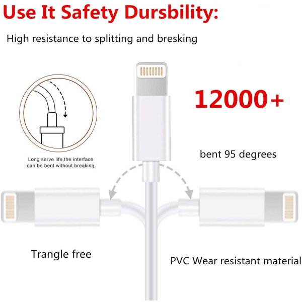 2 STK Lightning USB-kabel for Apple (3 meter) white