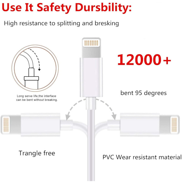 2 STK Lightning USB-kabel til Apple (3 meter) white