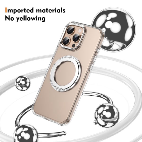 【YD】iPhone 16 Pro Ice-cold Rotating Ring Holder PC MagSafe Case Silver
