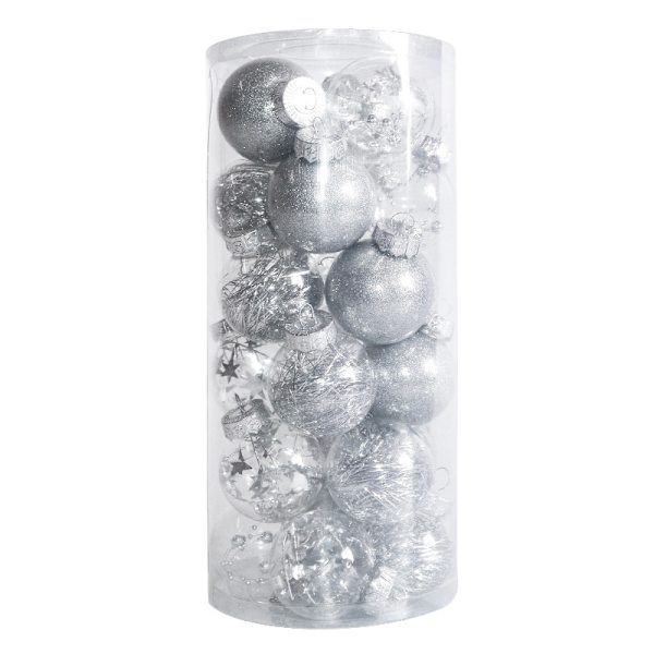 Juldekor 6 cm/24 färgade Transparent Ball Set för husdjur Silver