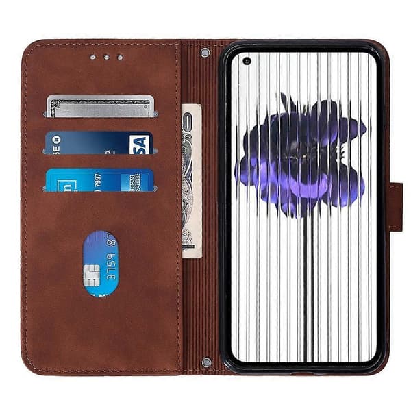 (Ny) För Nothing Phone 1 3D präglad flip läderfodral Brown