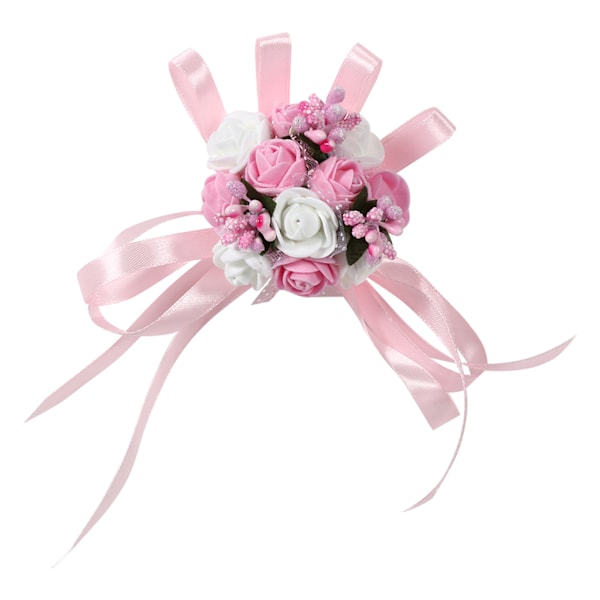 Bryllups- og brudepike-håndleddsblomst for bryllup, fest, skoleball, dans - Rosa og hvit #3