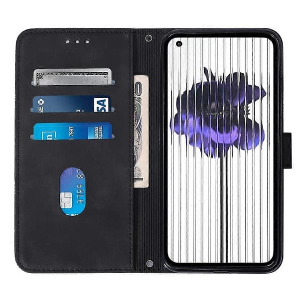 (Ny) För Nothing Phone 1 3D präglad flip läderfodral Black
