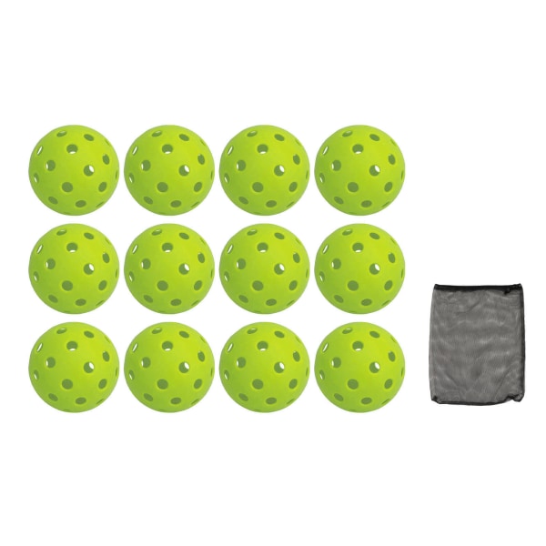 12 st 74 mm 40 hål pickleballs PE plast hög elasticitet pickleball utomhus hål bollar grön