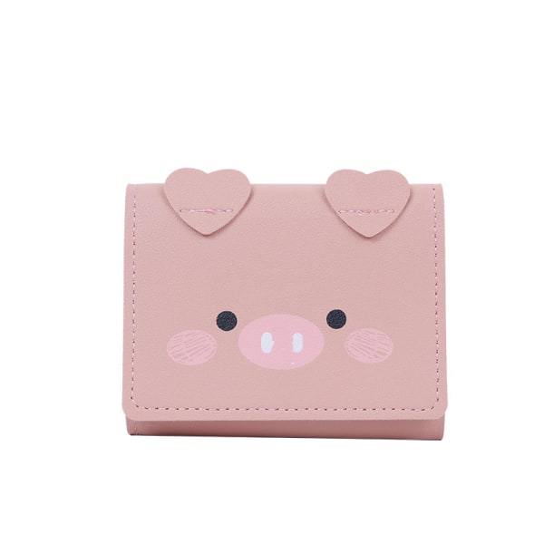 Small Trifold Wallet, Cute Pig Slim Women's Genuine Leather Wallet for Women - Pink Pink