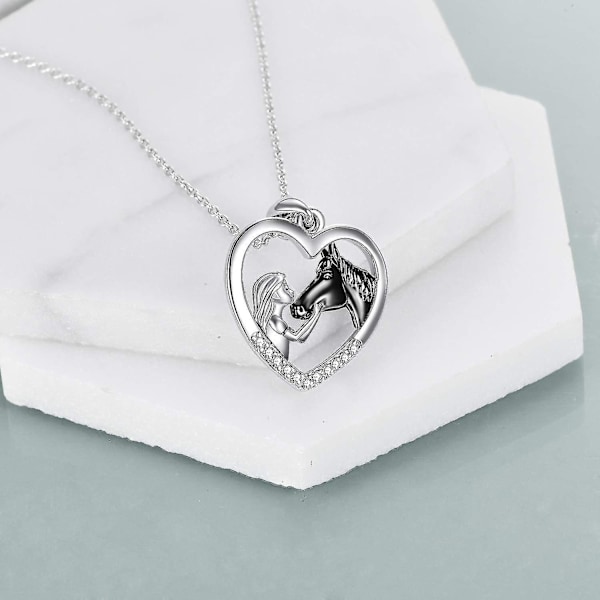 Häst hänge halsband sterling silver flickor med häst gåva Black Horse Necklace