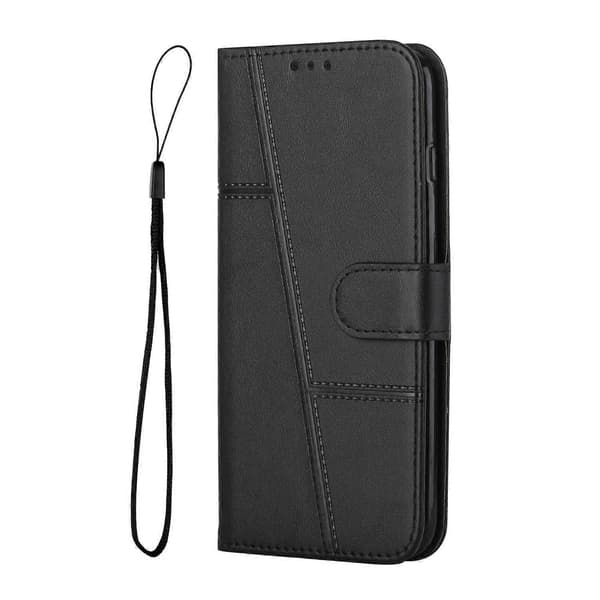 (Ny) För Tecno Camon 18 Premier Sömnad Kalv Textur Spänne Läder Telefonfodral Black
