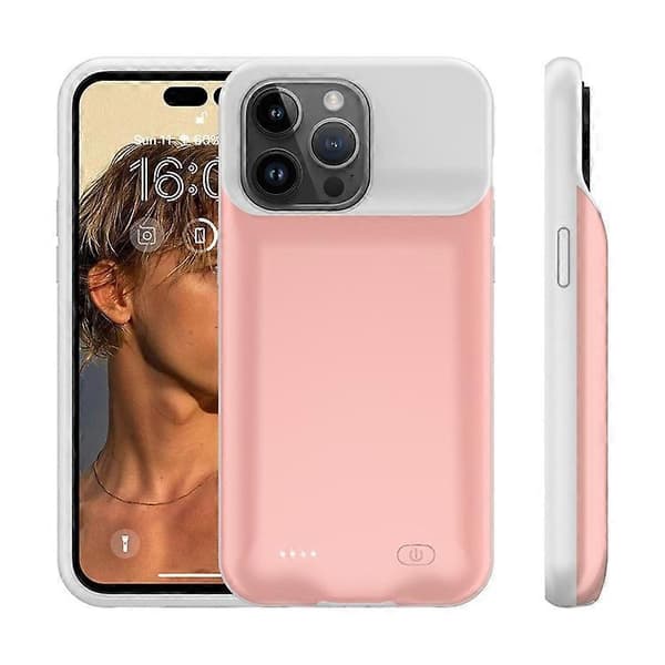 D98 Batterideksel kompatibelt med iPhone 15 Pro Max, 8500mAh utvidet oppladbart ladedeksel med lydfunksjon Pink