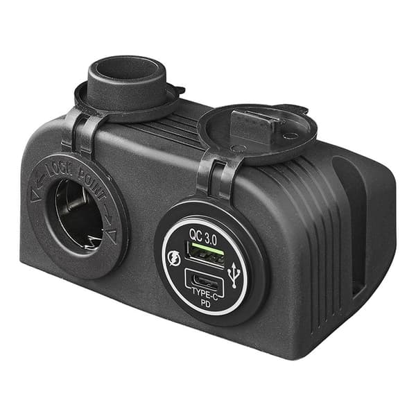 Overflatemonteringssett: 12V-uttak + USB-hurtiglader type A + C 2-veis 3A 126