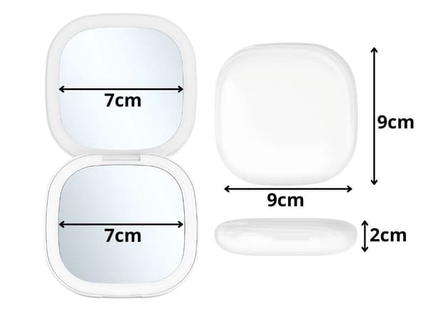 LED sminkespeil med 5x forstørrelse, sammenleggbart, kompakt, oppladbart, 3 lysmoduser, reise