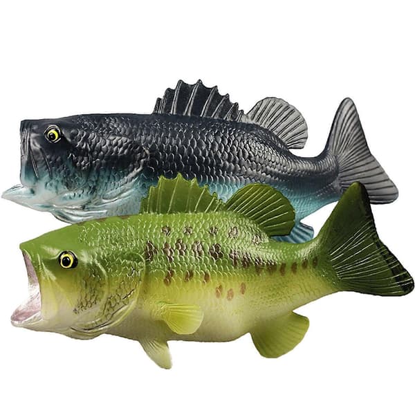 2 stk. basfiskmodel, stor mund basmodel, falsk fisk, simuleret dyrefiskmodel
