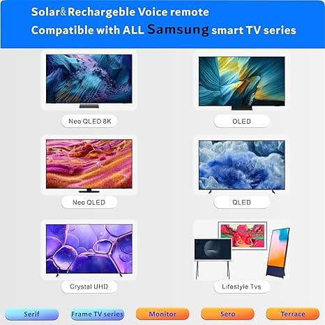 【YD】Replacement Remote Control Samsung Solar for Smart TV, Rechargeable Universal Voice Bluetooth Remote Control 2018-2025, USB-C Cable, 2 Year W Solar & Voice Control