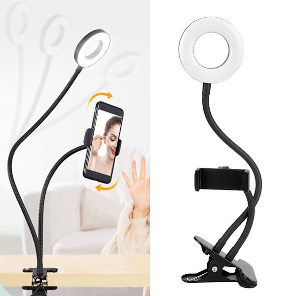USB-LED-rengasvalo 10 himmennysasteella ja klipsillä suoratoistoon, valokuvaukseen, lukemiseen ja käsitöihin