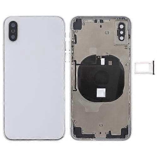 (Ny) Batteribaksida med sidoknappar & trådlös laddningsmodul & volymknappsflexkabel & kortfack för iPhone X White