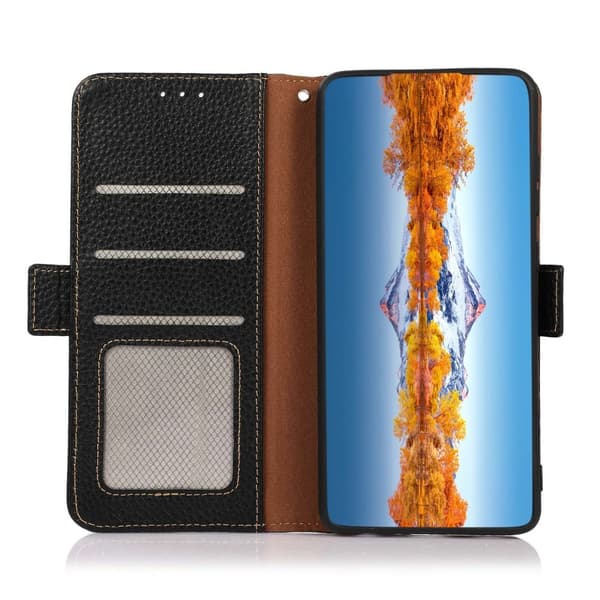 【YD】KHAZNEH Galaxy S23 Etui RFID Litchi Ægte Læder Sort 85