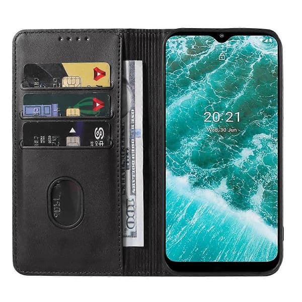 (Nytt) Telefonfodral i läder med magnetlås Black For Nokia C30