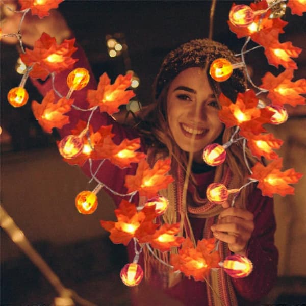Kunstige efterårslønneblade græskarkrans LED-lyskæde til juledekoration Thanksgiving-fest DIY-indretning Single leaf multicol