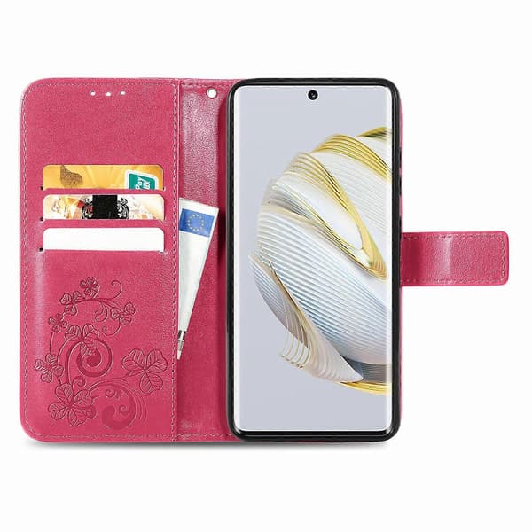 (Ny) För Huawei Nova 10 Fyrklöverspänne Präglat Spänne Läderfodral