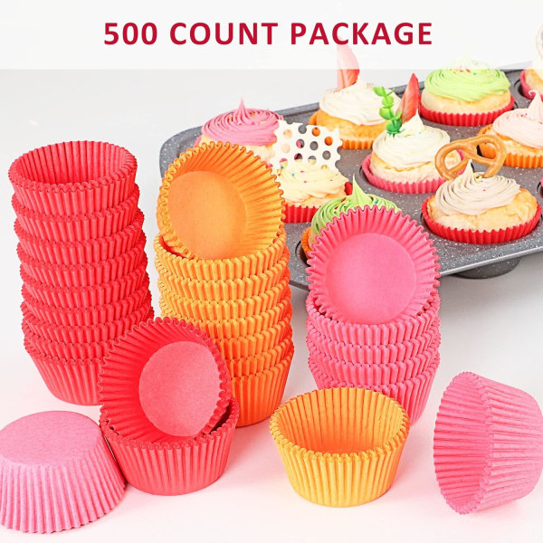 Vakiovaaleanpunaiset muffinivuoret, 500 kpl, hajuttomia, elintarvikelaatuisia ja rasvankestäviä paperisia leivinkupit (vaaleanpunainen) Pink 500pcs