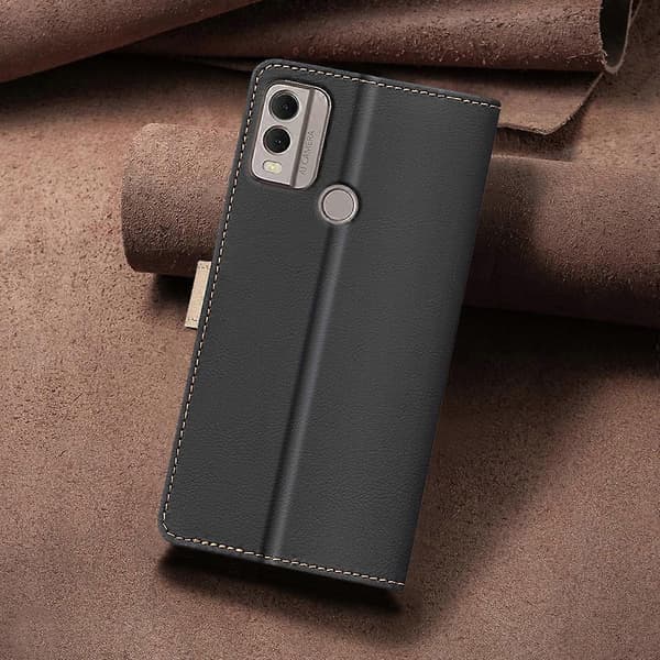(Ny) Farvematchende RFID Tyverisikret Læder Telefoncover Black For Nokia C22