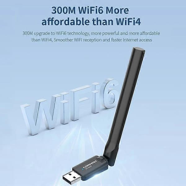 (Ny) COMFAST CF-940F 300Mbps WiFi6 USB-adapter 2.4GHz WiFi-antenne trådløst netværkskort Not Specified