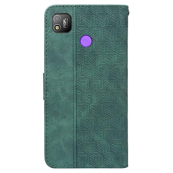 (Ny) För Tecno Pop 4 Geometriskt präglat läderfodral Green