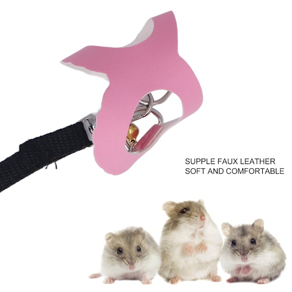 Pink Blød Kunstlæder Hamstersele og Snor Sæt med Klokke for Nem Muse Gåtur