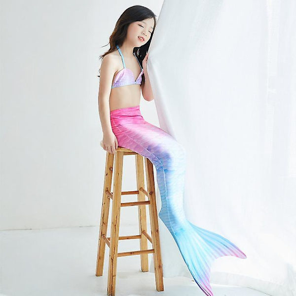 Badedragt børn havfrue svømmefødder piger præstationstøj swi Peacock two-piece set Children's m code (110-120)