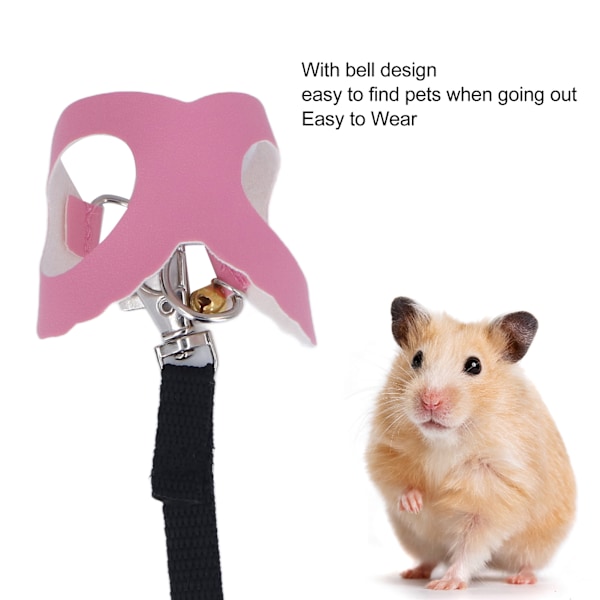 Pink Blød Kunstlæder Hamstersele og Snor Sæt med Klokke for Nem Muse Gåtur