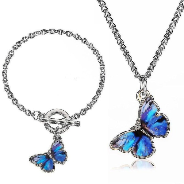 Butterfly hänge halsband armband set smycken set BDark Blue Set