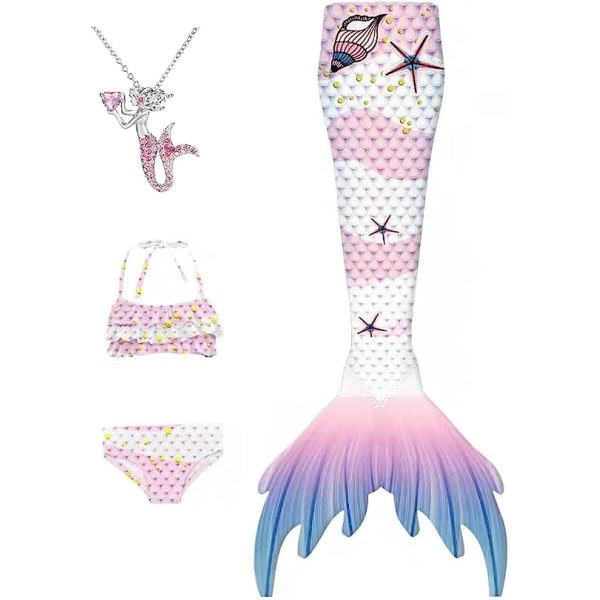 Jenter Mermaid Tail Badedrakt Kostyme Prinsesse Bikini Badedrakt Sett E409 3-4 Years