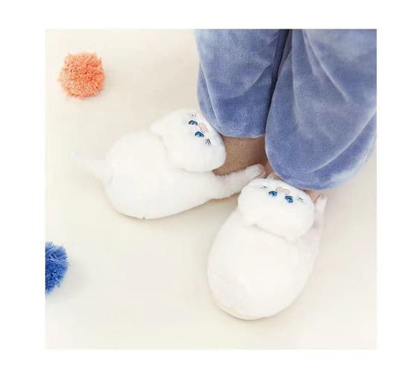 Plys Kattehjemmesko til kvinder, skridsikre søde vintervarme gulvsko hjemmesko Beige